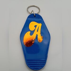 Blue Keychain with Gold Letter A